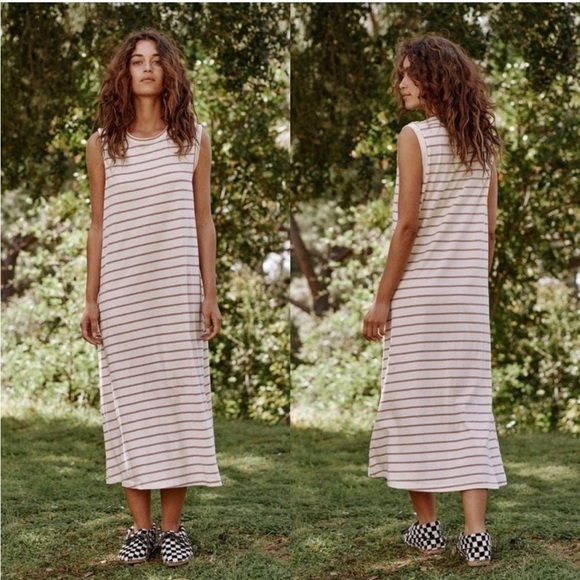 NWT The Great Relaxed Striped T Shirt Dress Sleeveless Crew Casual Cotton Sz 1